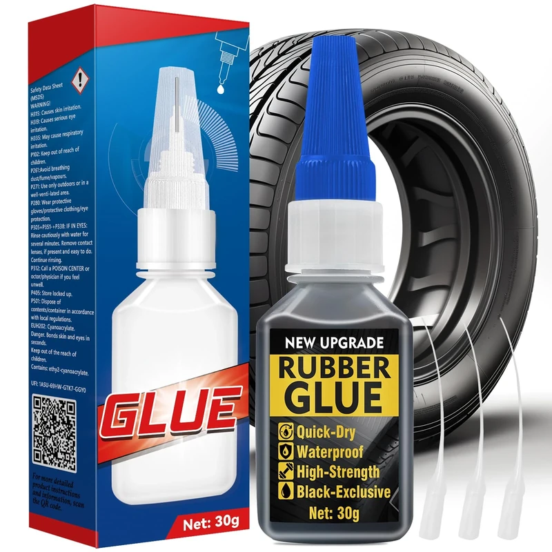 HuakChai Rubber Glues, Waterproof Rubber Cement, for Tires, Boots, Belts, DIY Craft, Car, Shoes, with Anti-Clog Cap, Waterproof, Heat-Resistant