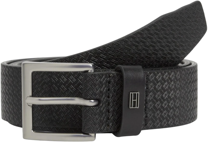Tommy Hilfiger Men’s Belt Soho Flag 3.5 cm Square Buckle, Black (Black), 43.3 inches