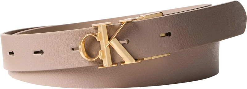 Calvin Klein Women’s Belt Facet Buckle 2.5 cm Pebble with Monogram Buckle, Beige (Desert Taupe/Antique Light Gold), 53.2 inches - Image 1
