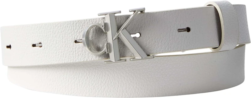 Calvin Klein Women’s Belt Buckle 2.5 cm in Leather, White (White Alyssum/Antique Nickel), 49.2 inches - Image 1