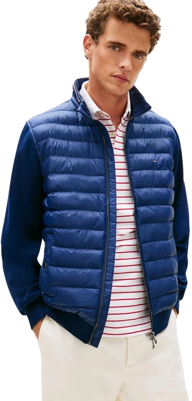 Tommy Hilfiger Men’s Sweatshirt with Zip Mix Media Stand Collar Quilted Jacket, Blue (Carbon Navy), XXL - Image 1