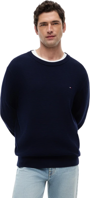 Tommy Hilfiger Men’s Jumper Seasonal Structure with Round Neckline, Blue (Desert Sky), XXL