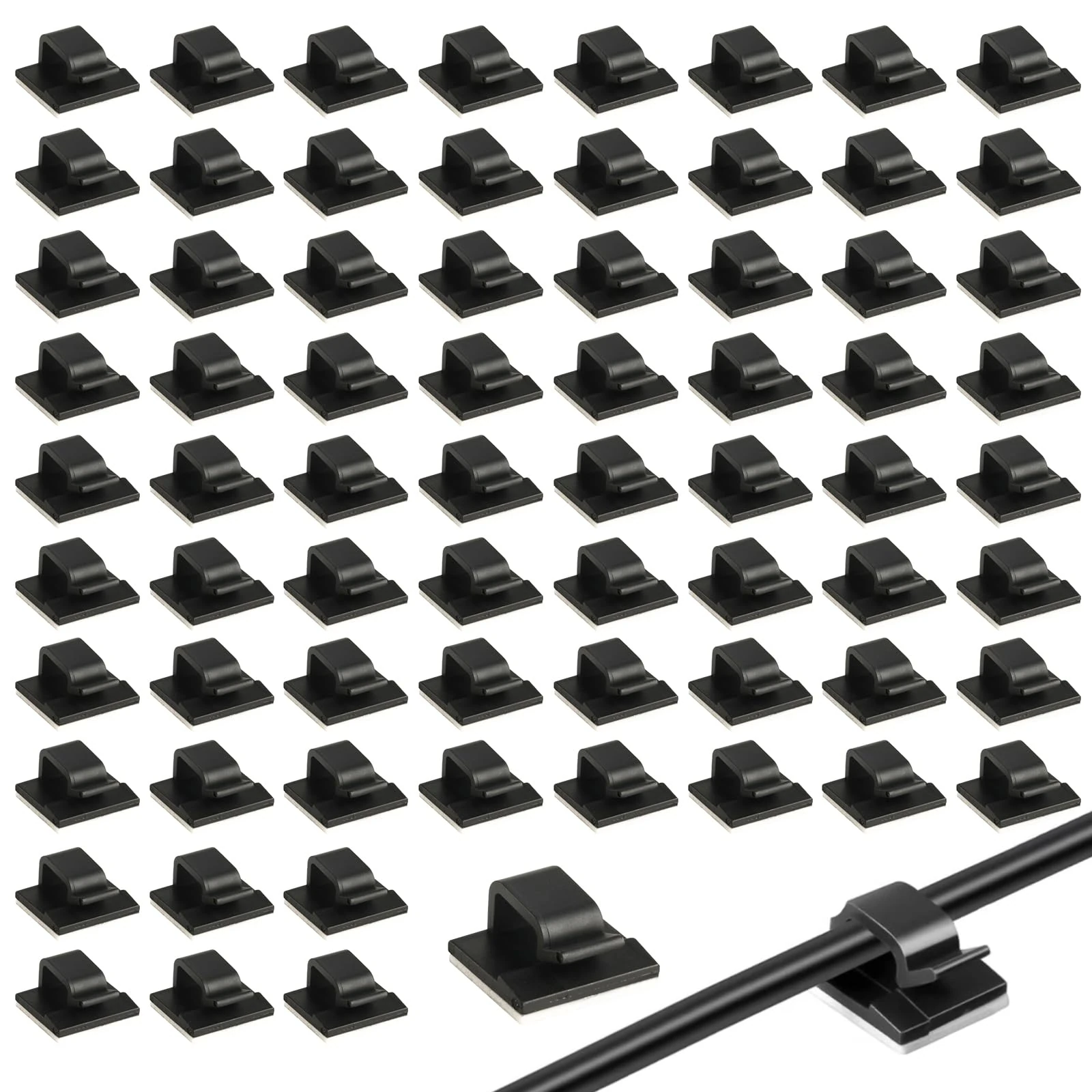 100 Pcs Self Adhesive Cable Clips, Flat Cable Management Clips, Sticky Cables Clip, Adhesive Wire Holder Tidy Clip Hooks for Car Office Outdoor Lights Organiser (black-100PCS)