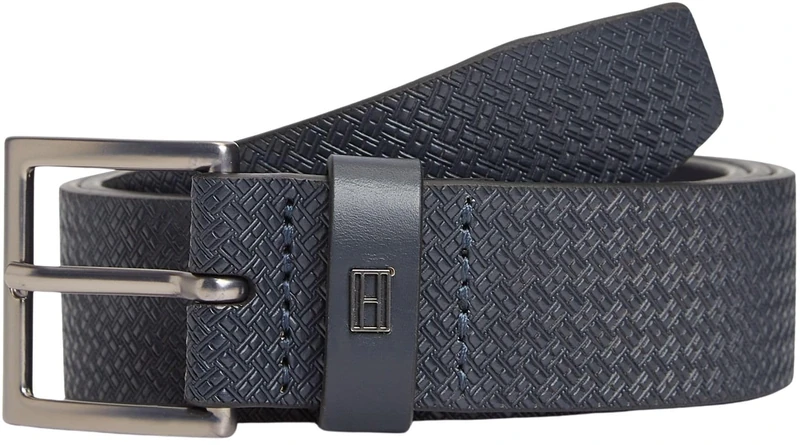 Tommy Hilfiger Men’s Belt Soho Flag 3.5 cm Square Buckle, Blue (Space Blue), 33.5 inches