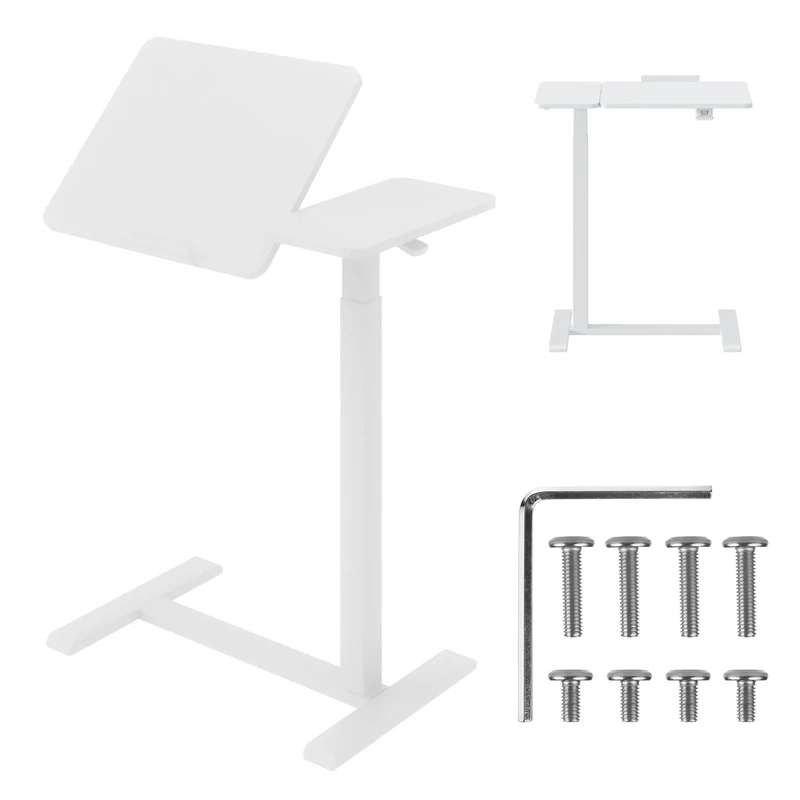 Maclean Laptop Desk Height Adjustable 755-1108 mm | Tilt up to 60° | Mobile with Wheels | Load Capacity up to 30 kg | Ergonomic & Stable | for Home Office & Office (White)