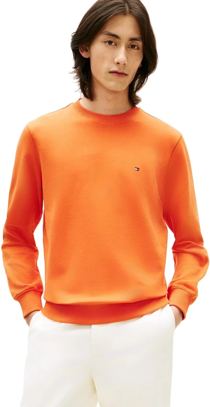 Tommy Hilfiger Men's Essential Terry Crewneck MW0MW37237 Pullover Sweatshirt, ORANGE, XL