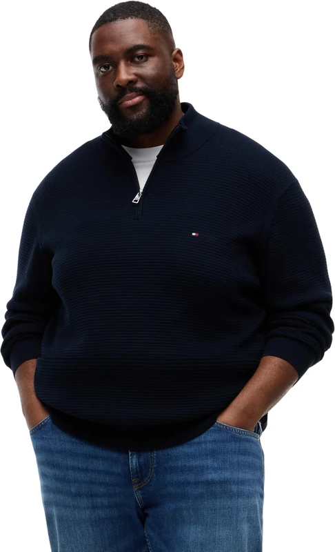 Tommy Hilfiger Men's Bt-Seasonal Structure Zip Mock-B MW0MW44091 Half Zip Sweater, Blue, 5XL