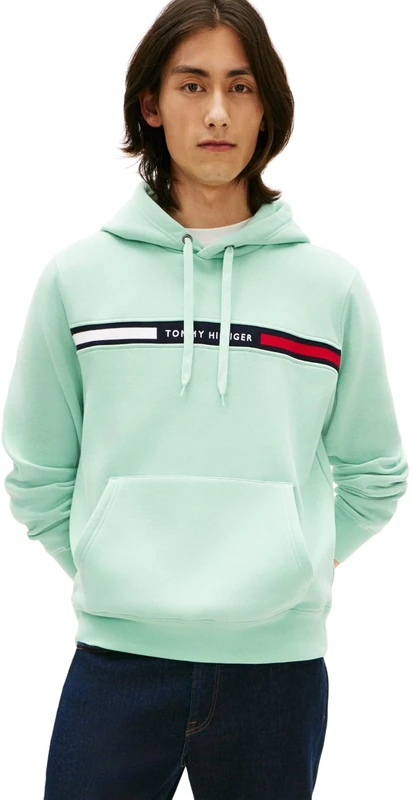 Tommy Hilfiger Men's Hilfiger Chest Insert Hoody MW0MW37361 Pullover Hoodie, GREEN, XS
