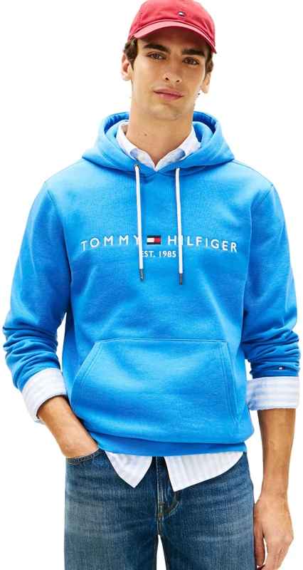 Tommy Hilfiger Men's Tommy Logo Hoody MW0MW11599 Pullover Hoodie, BLUE, XL