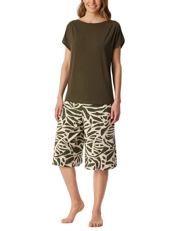 Schiesser Women's Selected Premium Pajama Set, Olive, 16