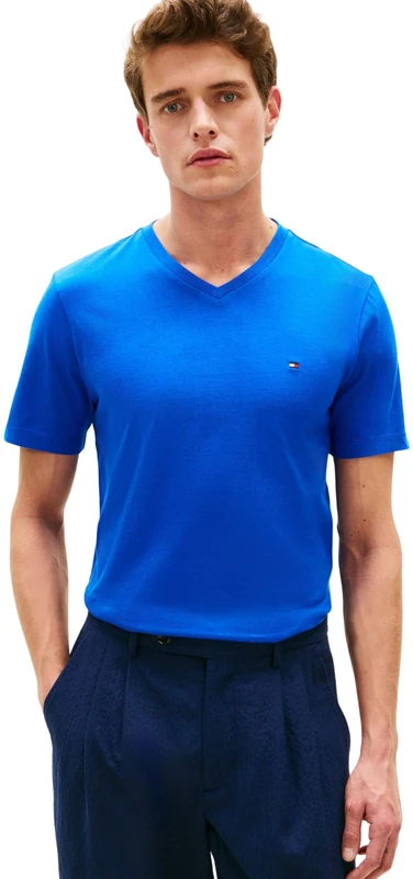 Tommy Hilfiger Men's Essential V-Neck Tee MW0MW39249 S/S T-Shirt, Blue, L