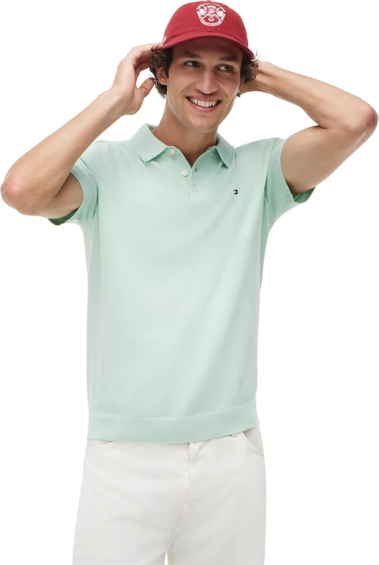 Tommy Hilfiger Men's Essential Cotton Knitted Polo MW0MW37396 Other Sweaters, Green, M