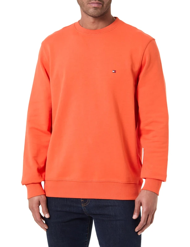 Tommy Hilfiger Men's Essential Terry Crewneck MW0MW37237 Pullover Sweatshirt, ORANGE, L
