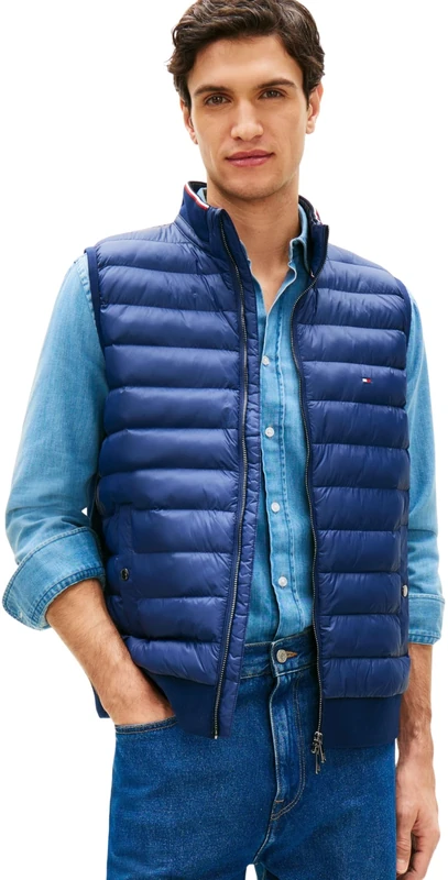 Tommy Hilfiger Men’s Gilet Mix Media Essential Quilted, Blue (Carbon Navy), XL