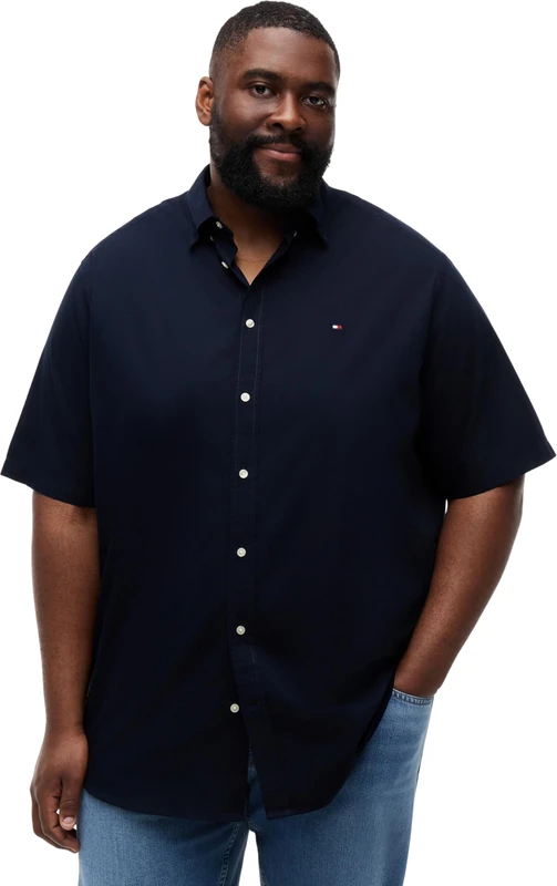 Tommy Hilfiger Men’s Shirt Flex Poplin Solid Short Sleeve, Blue (Desert Sky), 3XL