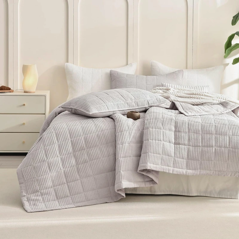 CozyTide Cotton Oversized King Bedspread 128x120,Oatmeal Waffle Weave King Quilt Bedding Set Oversized 3 Pieces Lightweight Farmhouse Extra Large King Coverlet for All Season