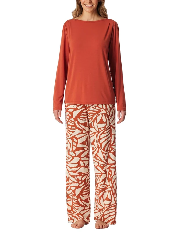Schiesser Women's Selected Premium Pajama Set, Terracotta, 14