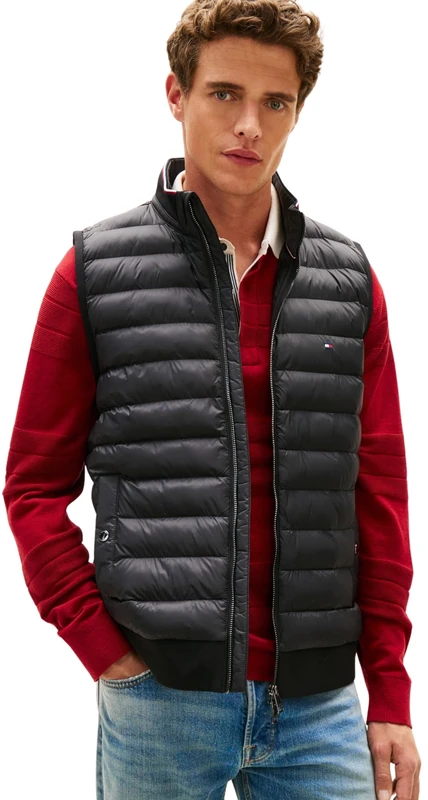 Tommy Hilfiger Men’s Gilet Mix Media Essential Quilted, Black (Black), XL