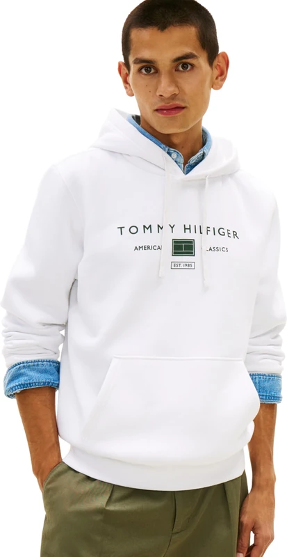 Tommy Hilfiger Men's Brand Love Tr Mono Stack Hoody MW0MW42464 Pullover Hoodie, WHITE, XS