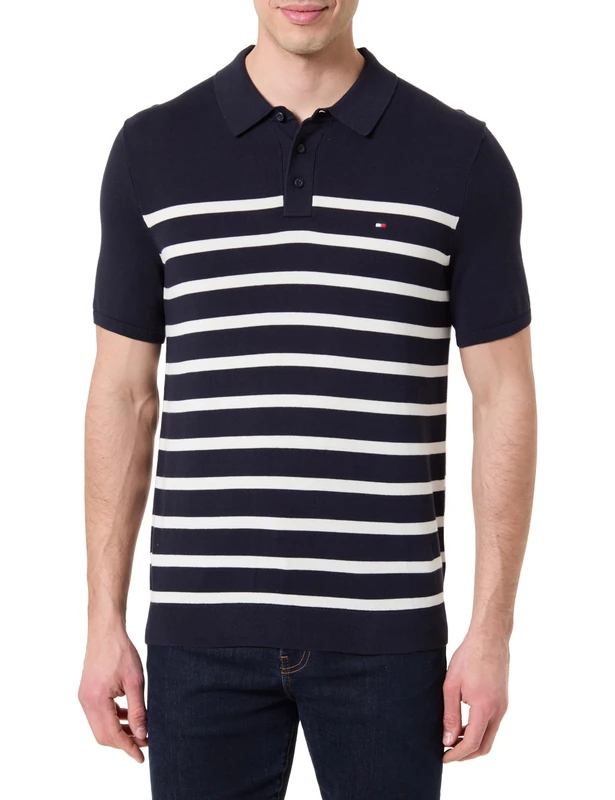 Tommy Hilfiger Men's Essential Cotton Knitted Polo MW0MW37396 Other Sweaters, Blue, L