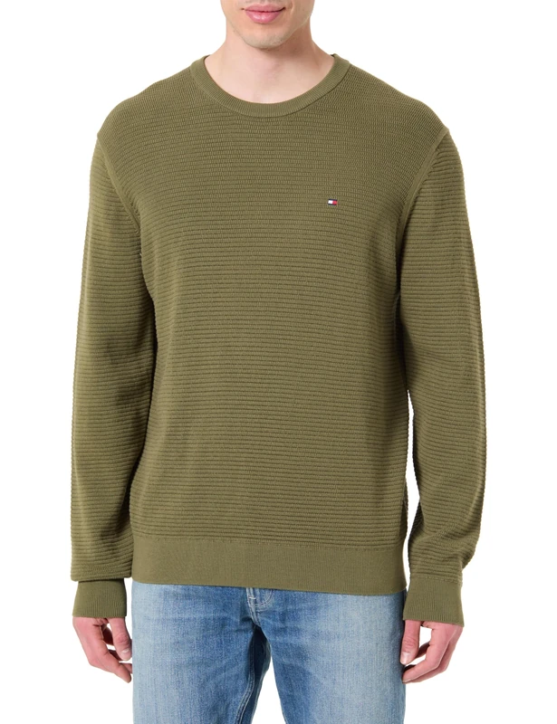 Tommy Hilfiger Men's Seasonal Structure Crew Neck MW0MW42799 Other Sweaters, Green, M