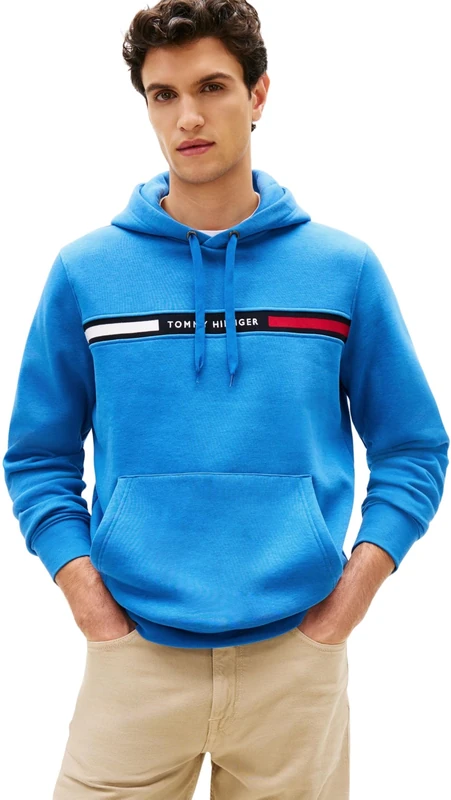 Tommy Hilfiger Men's Hilfiger Chest Insert Hoody MW0MW37361 Pullover Hoodie, BLUE, XXL