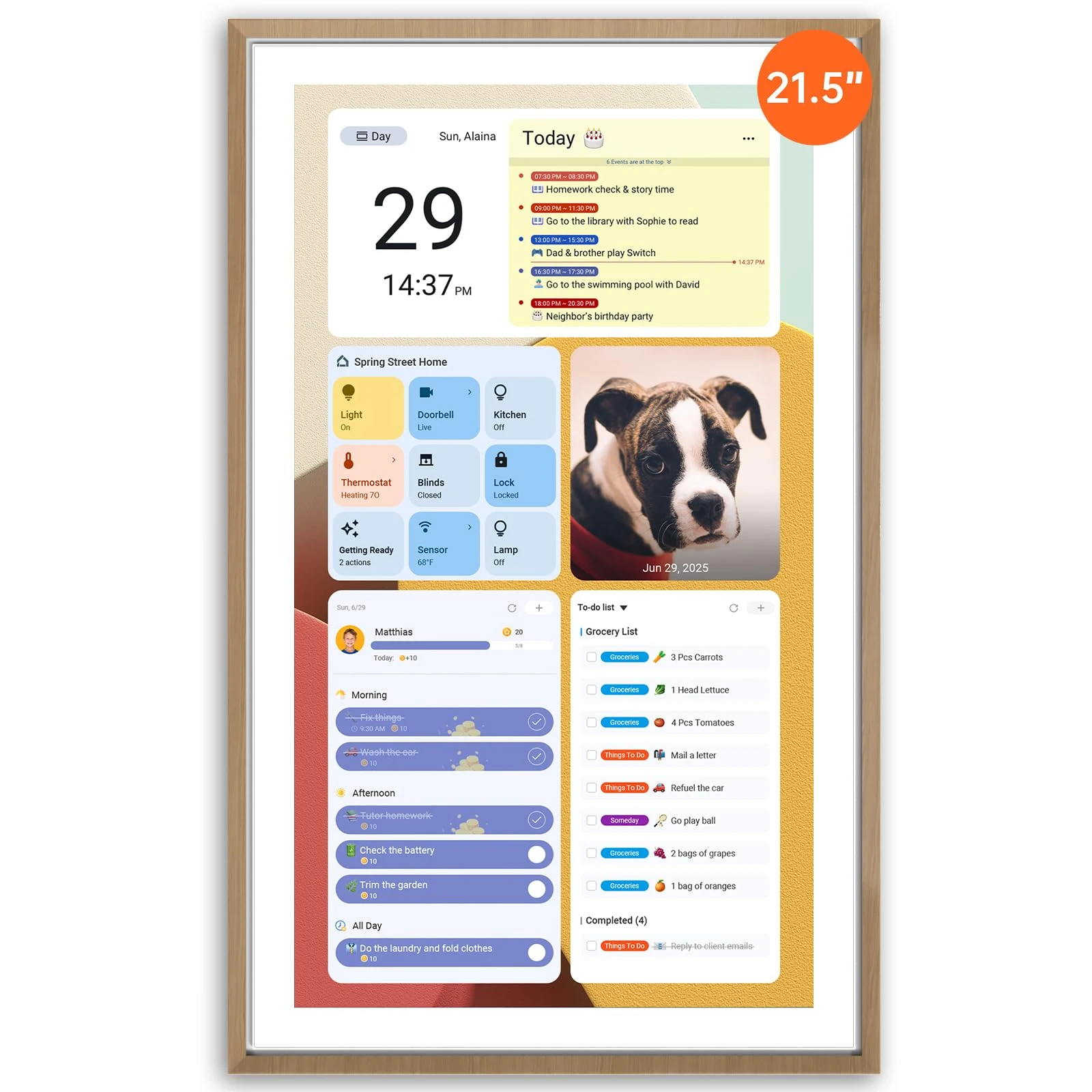 ApoloSign 21.5" Digital Calendar: Dual Mode Calendar with Google Play & Multi-calendar Sync, Electronic Planner & Chore Chart, Smart Touchscreen, Interactive Display for Family Schedules (Teak Wood