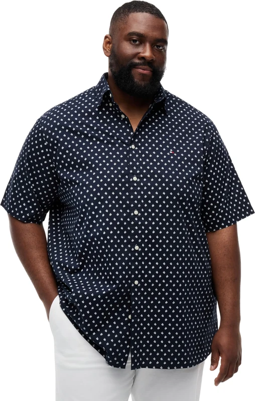 Tommy Hilfiger Men’s Shirt Flex Poplin Short Sleeve, Blue (Desert Sky/Allover), 5XL