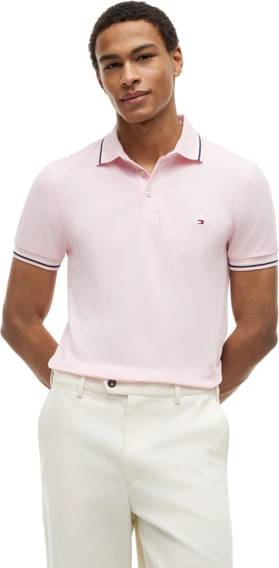 Tommy Hilfiger Men's Tipped Slim Fit Seasonal Polo MW0MW39993 S/S Polo, Pink, XS - Image 1