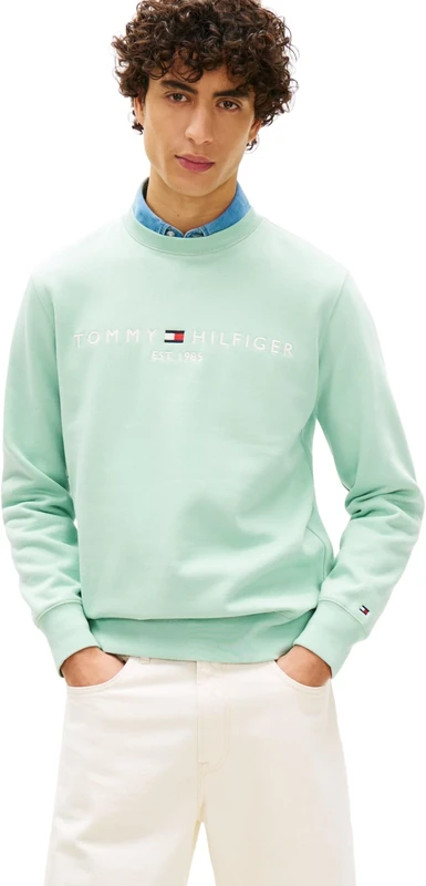 Tommy Hilfiger Men's Tommy Logo Sweatshirt MW0MW11596 Pullover Sweatshirt, GREEN, S