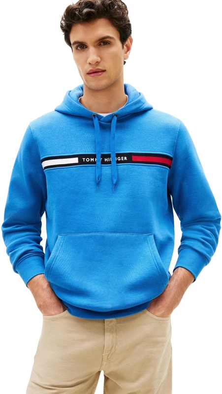 Tommy Hilfiger Men’s Hoodie Chest Insert with Kangaroo Pocket, Blue (Blue Orbit), M