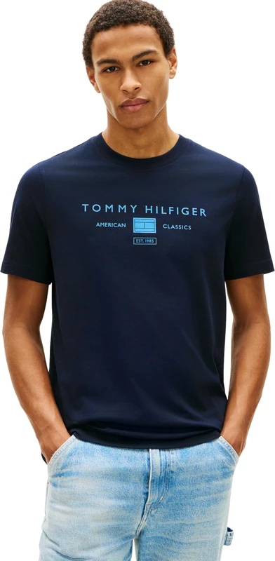 Tommy Hilfiger Men's Brand Love Mono Stack Tee MW0MW42365 S/S T-Shirt, Blue, XXL