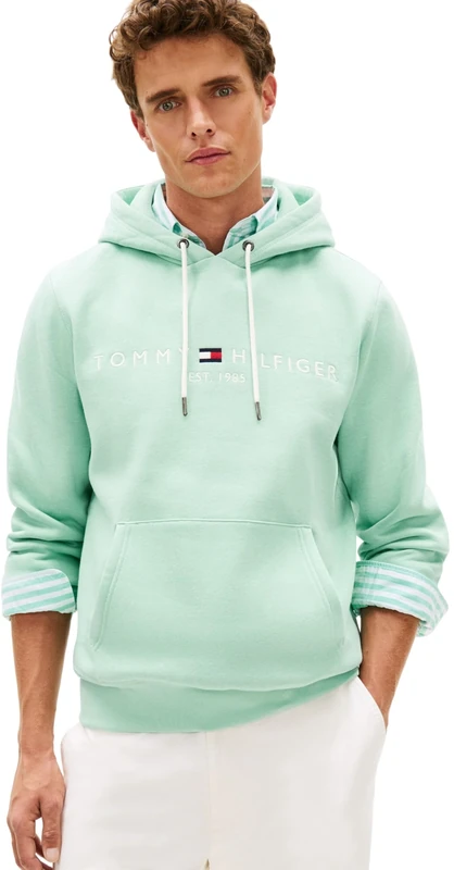 Tommy Hilfiger Men's Tommy Logo Hoody MW0MW11599 Pullover Hoodie, GREEN, L
