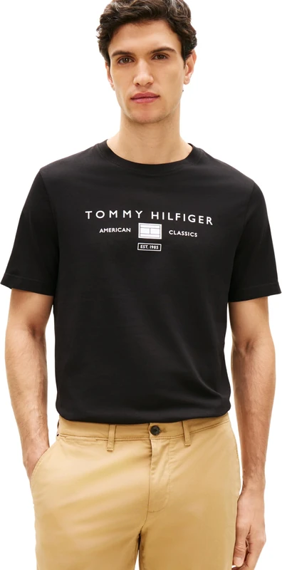 Tommy Hilfiger Men's Brand Love Mono Stack Tee MW0MW42365 S/S T-Shirt, Black, S