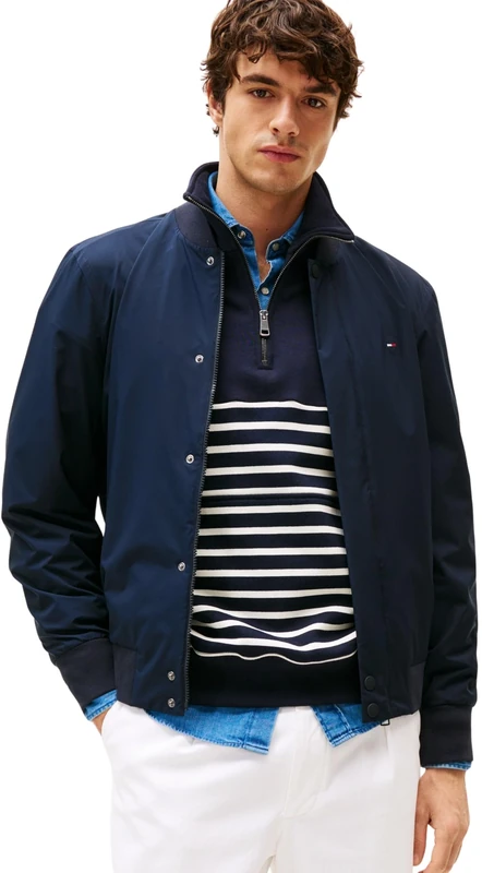 Tommy Hilfiger Men’s Bomber Jacket Tech Lightweight Relaxed Fit, Blue (Desert Sky), XS