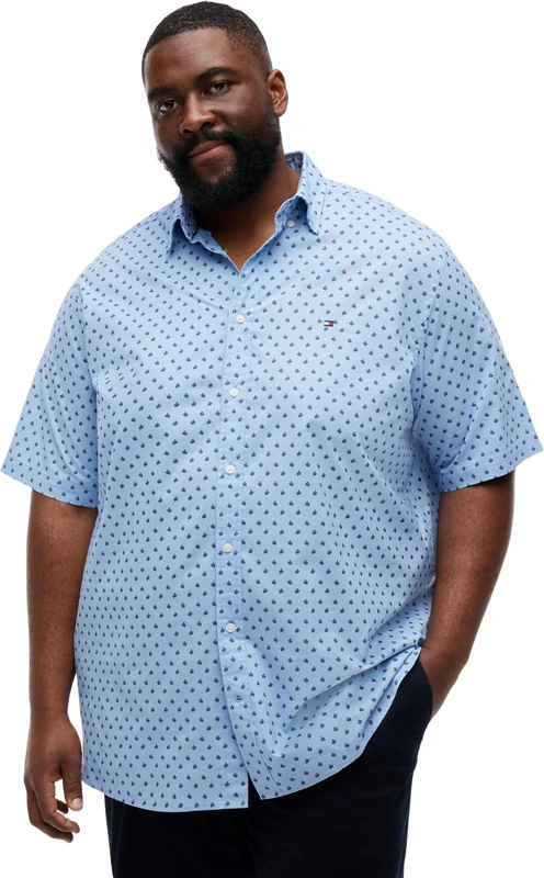 Tommy Hilfiger Men’s Shirt Flex Poplin Short Sleeve, Blue (Sweet Blue/Allover), 3XL