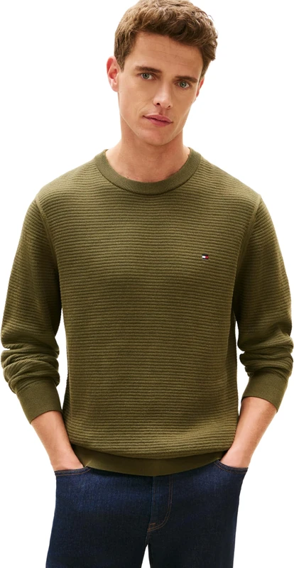 Tommy Hilfiger Men’s Jumper Seasonal Structure with Round Neckline, Green (Dark Artichoke), L