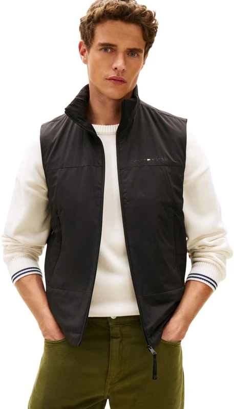 Tommy Hilfiger Men's Lightweight Vest MW0MW42663 Vest, BLACK, M