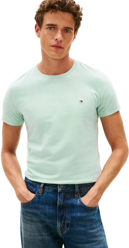 Tommy Hilfiger Men's Stretch Slim Fit Tee MW0MW10800 S/S T-Shirt, Green, XL