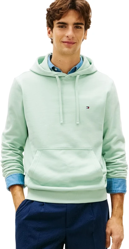 Tommy Hilfiger Men’s Hoodie Essential Terry with Kangaroo Pocket, Green (Crushed Mint), S