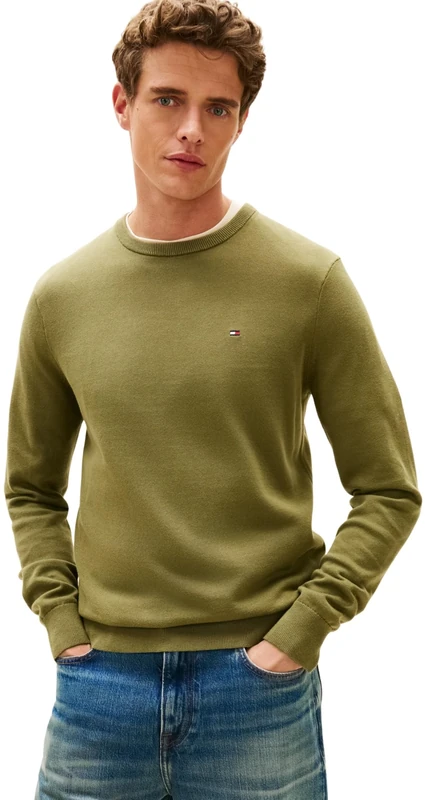Tommy Hilfiger Men's Essential Ssnl Cotton Crew Neck MW0MW39999 Pullover Sweater, Green, S