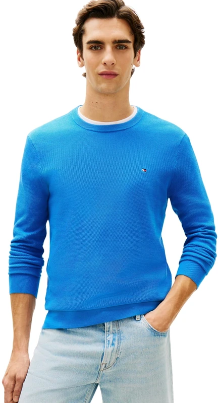 Tommy Hilfiger Men’s Jumper Essential Structure Crew Neck Regular Fit, Blue (Blue Orbit), XL