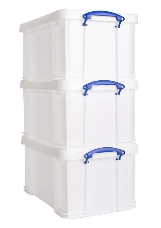 Really Useful Box Plastic Storage 48 Litre White Strong Pack of 3