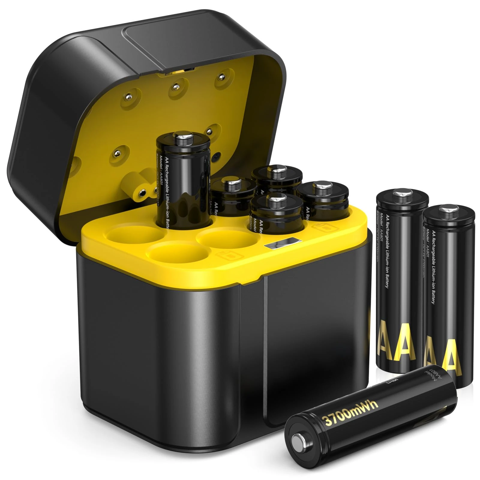 AA Rechargeable Lithium Batteries with Battery Charger Pro, 1.5 V AA Batteries 3700mWh High Capacity, Long Lasting Lithium Battery with Integrated Charging Storage Box