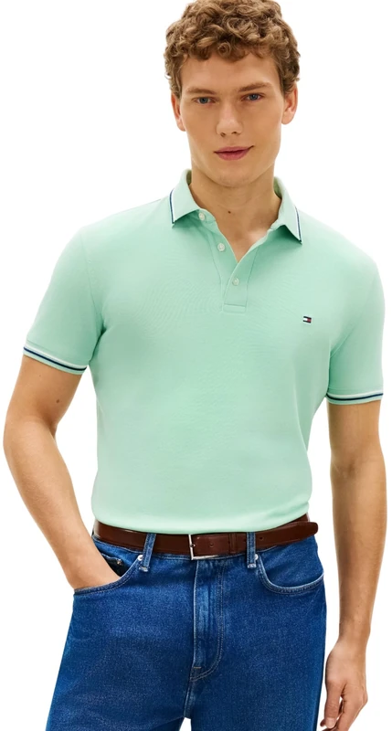 Tommy Hilfiger Men's Tipped Slim Fit Seasonal Polo MW0MW39993 S/S Polo, Green, XS