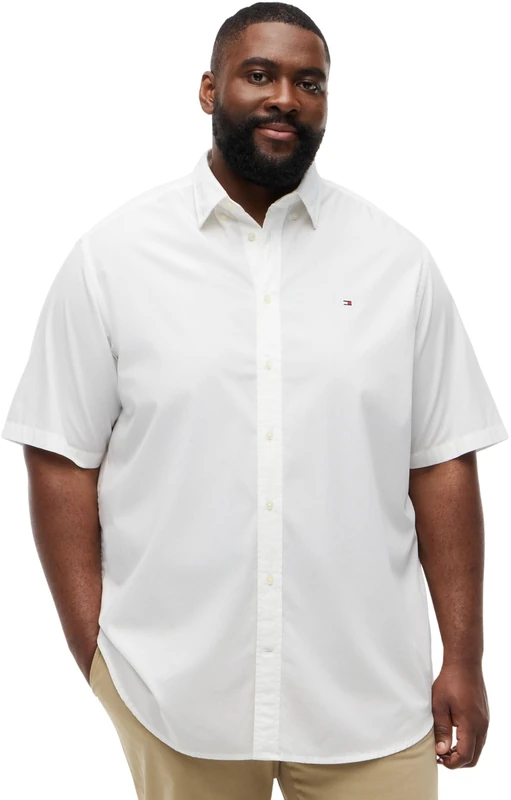 Tommy Hilfiger Men’s Shirt Flex Poplin Solid Short Sleeve, White (White), 5XL
