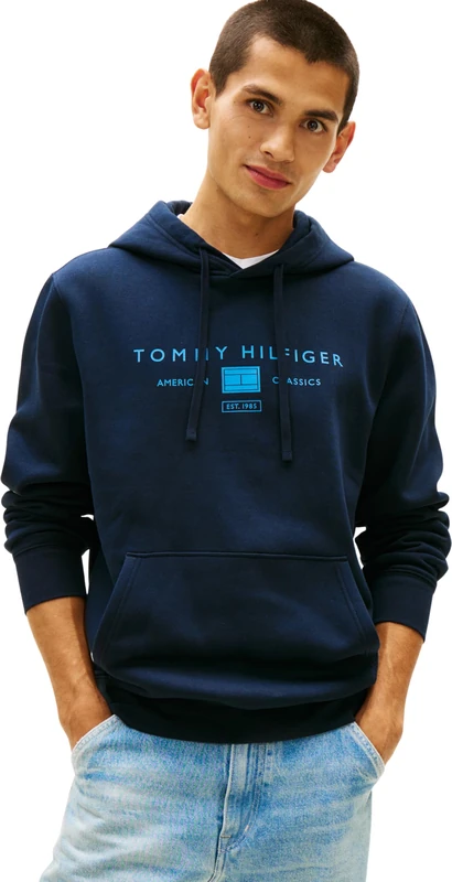 Tommy Hilfiger Men's Brand Love Tr Mono Stack Hoody MW0MW42464 Pullover Hoodie, BLUE, M