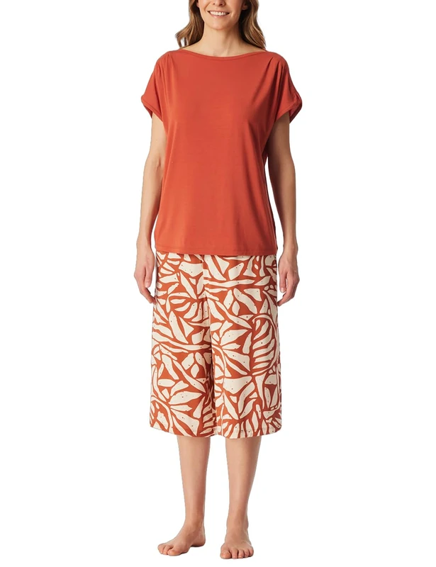 Schiesser Women's Selected Premium Pajama Set, Terracotta, 12