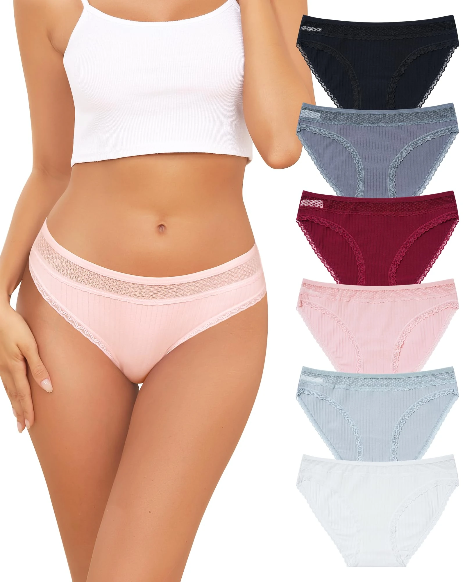 Levao Underwear Women Cotton Lace Knickers Hipster Brazilian Underpants Ladies Slips Comfortable Breathable Briefs Panties Multipack 6(S-XL)