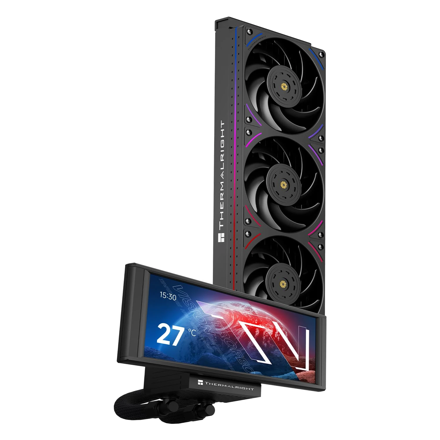 TR-Trofeo Vision 360 ARGB Black CPU AIO Cooler,360mm Radiator, IPS LCD Screen with 1280x480 Resolution,for AM4/AM5,Intel LGA1851/1700,6.86in LCD Long Screen High Performance Radiator,Black